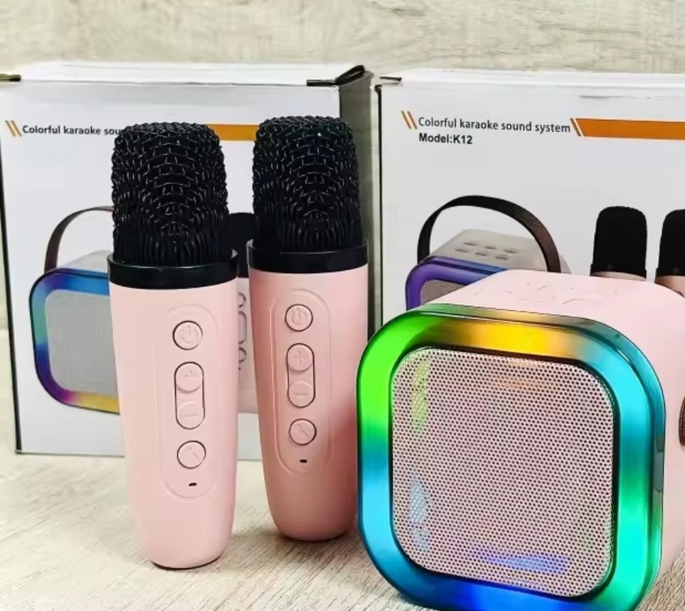 Pink Wireless Microphones with Colorful Speaker